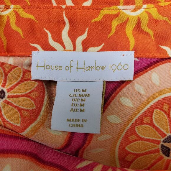 House of Harlow 1960 Button Down Tunic Top Shiny Retro Pink Orange Bold Sz M - Picture 11 of 14